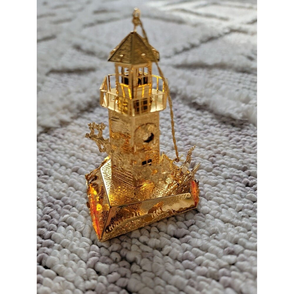 Danbury Mint 1998 Gold Plated Christmas Ornament North Pole Lighthouse Santa